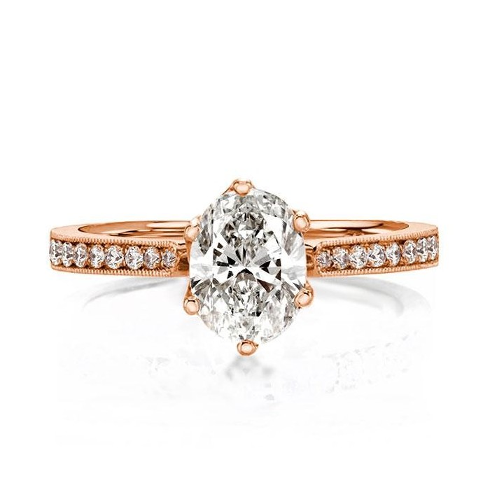 Rose Gold Milgrain Oval Cut Engagement Ring