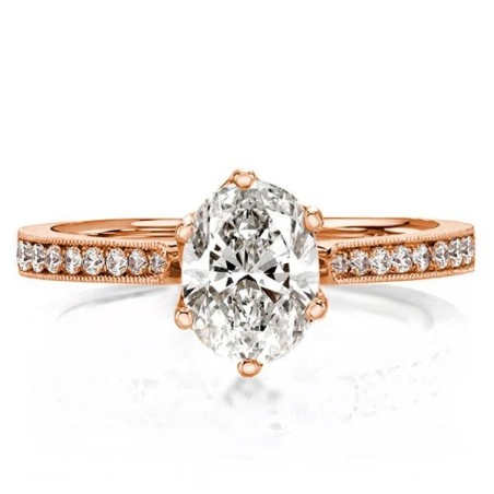 Rose Gold Milgrain Oval Cut Engagement Ring