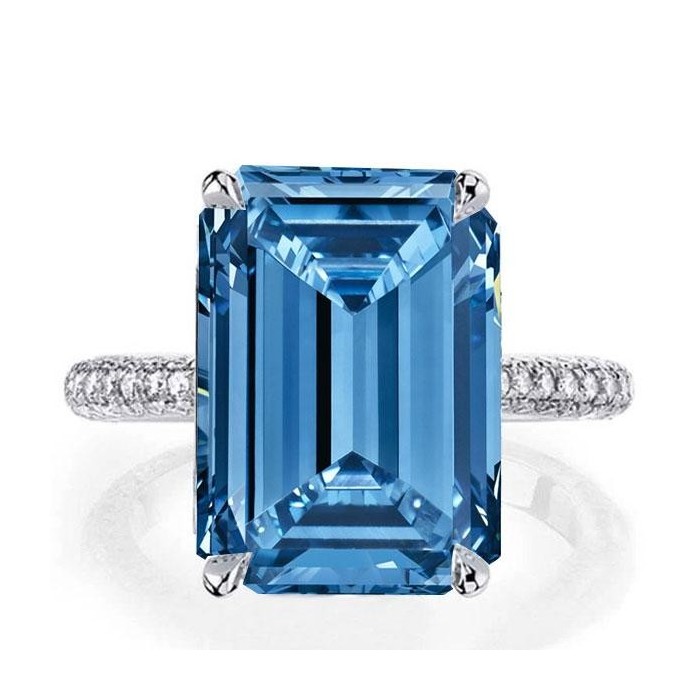 Classic Emerald Cut Blue Topaz Engagement Ring