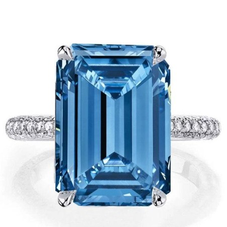 Classic Emerald Cut Blue Topaz Engagement Ring