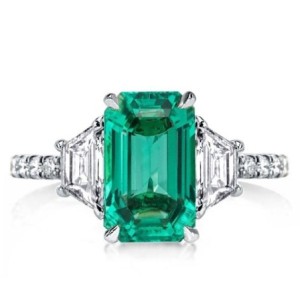 Three Stone Emerald Cut Emerald Engagement Ring