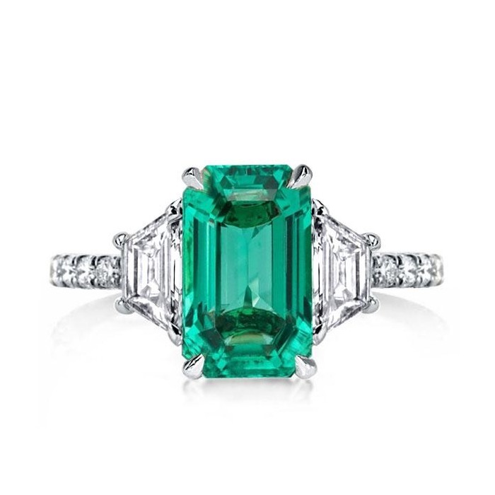Three Stone Emerald Cut Emerald Engagement Ring