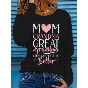 Women Text Letters Long Sleeve Tee T-shirt Crew Neck Printing Casual Graphic Tee Spring/Fall Top