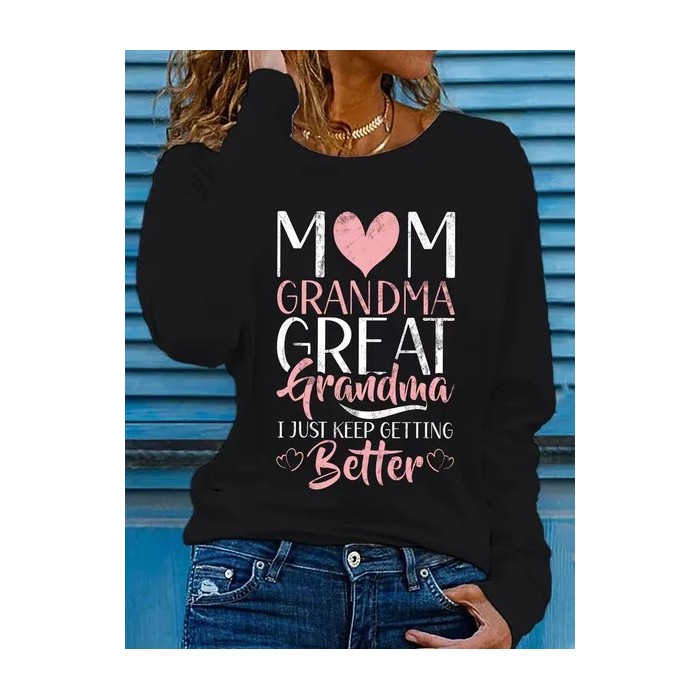 Women Text Letters Long Sleeve Tee T-shirt Crew Neck Printing Casual Graphic Tee Spring/Fall Top