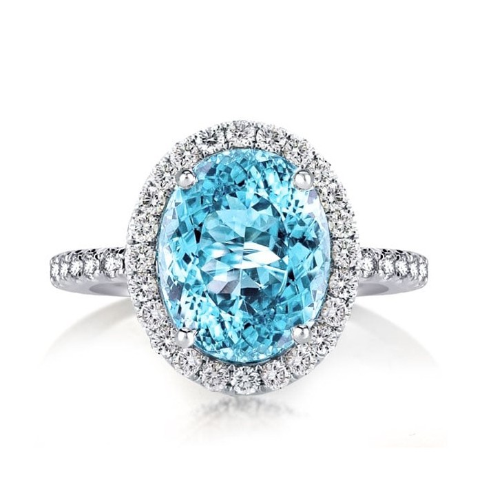 Halo Oval Cut Created Aquamarine Engagement Ring