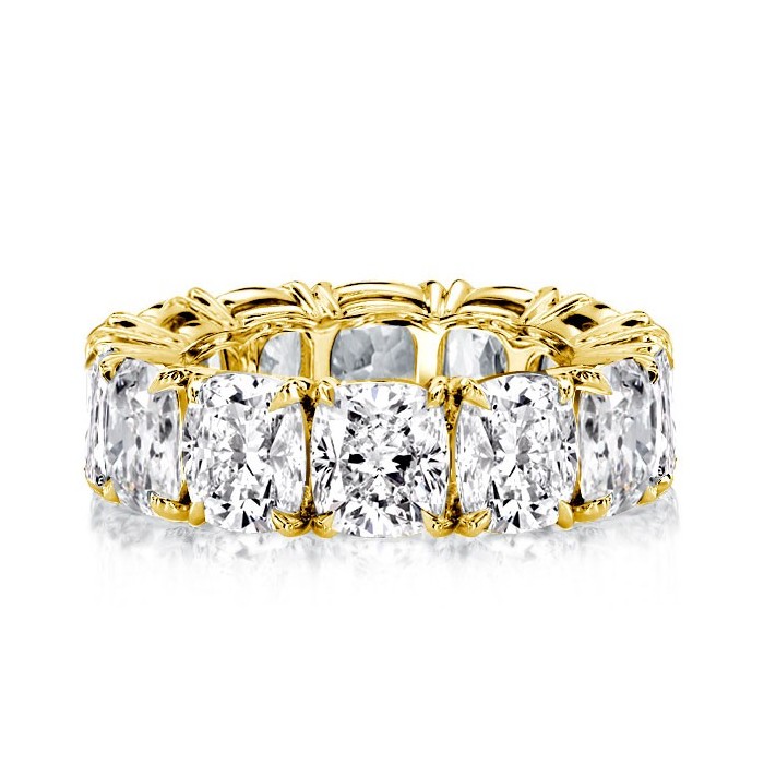 Golden Cushion Cut Eternity Wedding Band