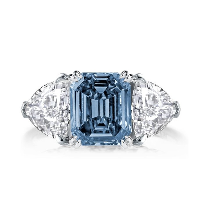 Three Stone Emerlad Blue Topaz Engagement Ring