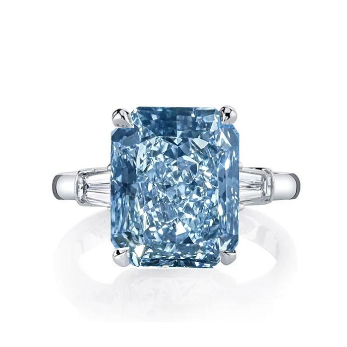 Italo Three Stone Radiant Cut Blue Topaz Engagement Ring