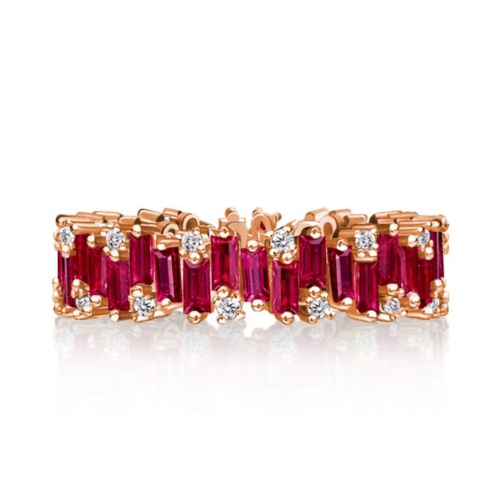 Rose Gold Baguette Cut Ruby Eternity Wedding Band For Women