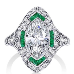 Art Deco Marquise Cut Milgrain Halo Engagement Ring
