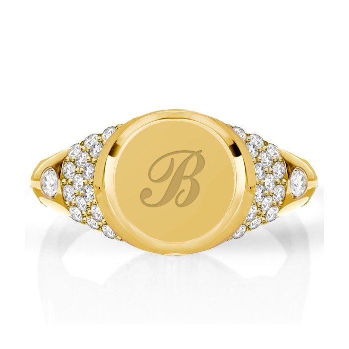 Initial Pave Setting Personalized Signet Ring For Women Pinky Ring