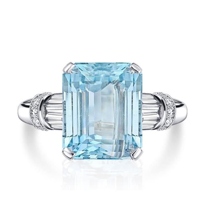 Italo Aquamarine Baguette & Emerald Cut Engagement Ring