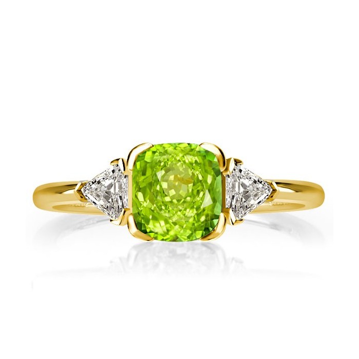Italo Peridot Sapphire Cushion Cut Three Stone Engagement Ring