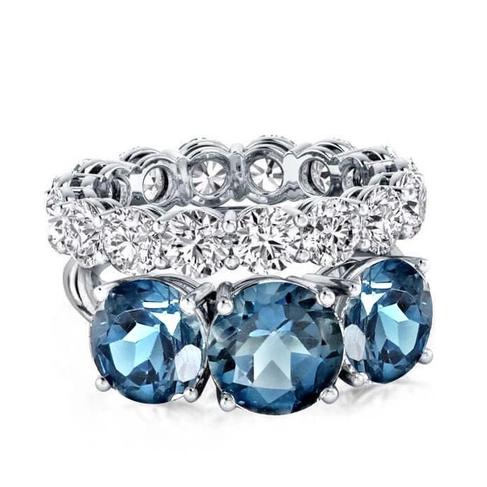 Italo Blue Topaz Three Stone Engagement Rings Sets For Women