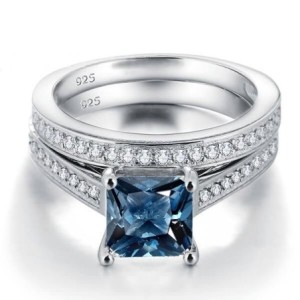 Italo London Blue Topaz Ring Set Travel Engagement Ring Set