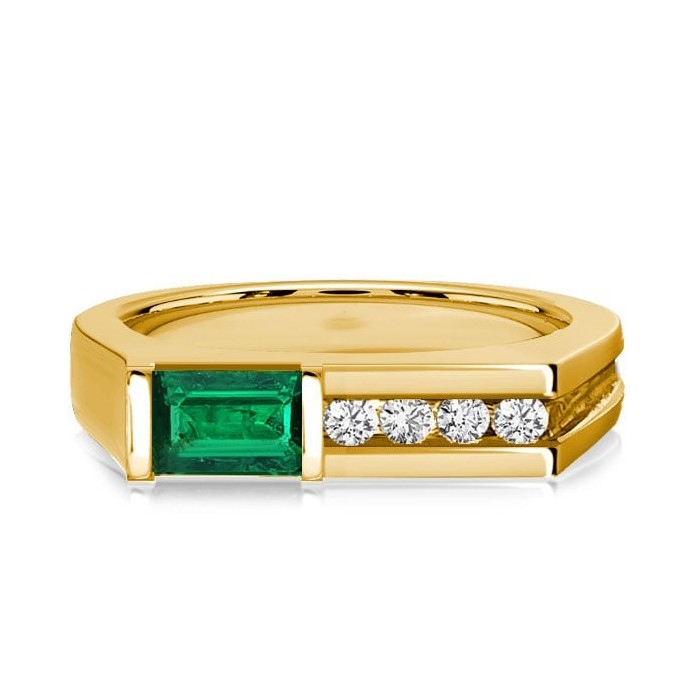 Italo Golden Bar Setting Emerald Green Wedding Band Vintage