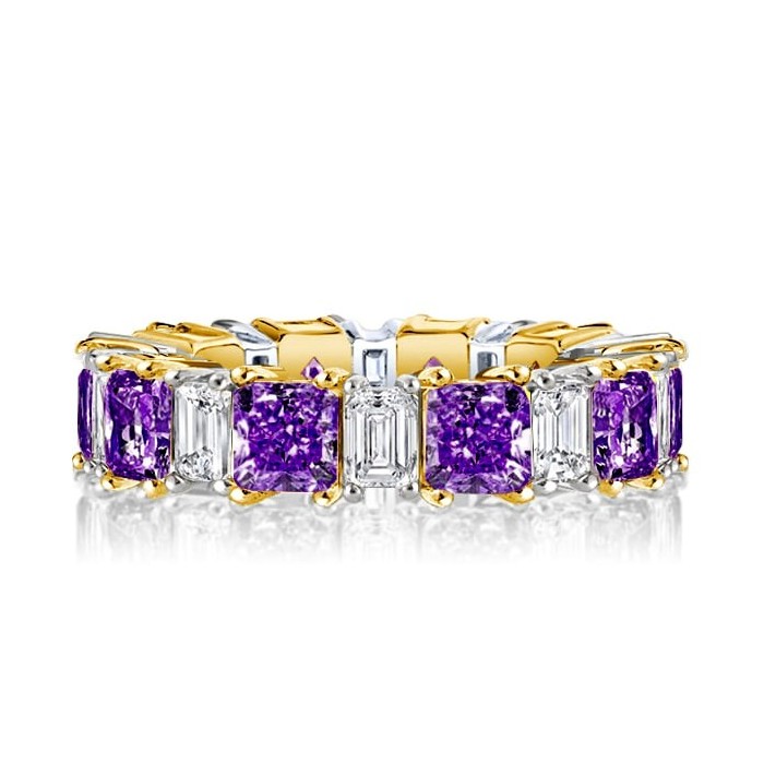 Italo Two Tone Princess Cut Amethyst Eternity Wedding Band