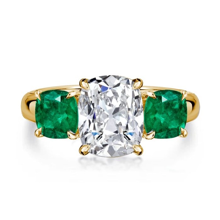 Italo Golden Cushion Cut Engagement Rings Emerald Ring
