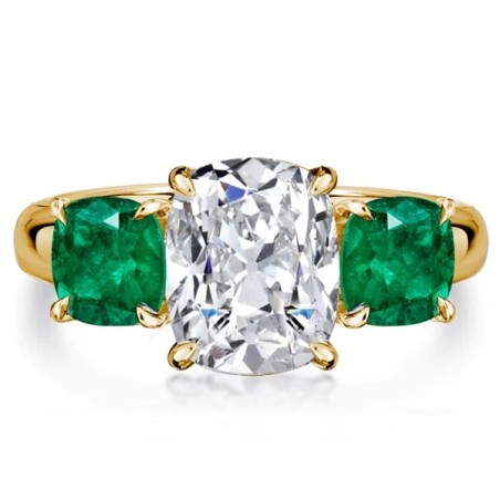 Italo Golden Cushion Cut Engagement Rings Emerald Ring