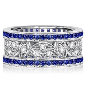 Italo Art Deco Filigree Blue Sapphire Vintage Wedding Band Anniversary