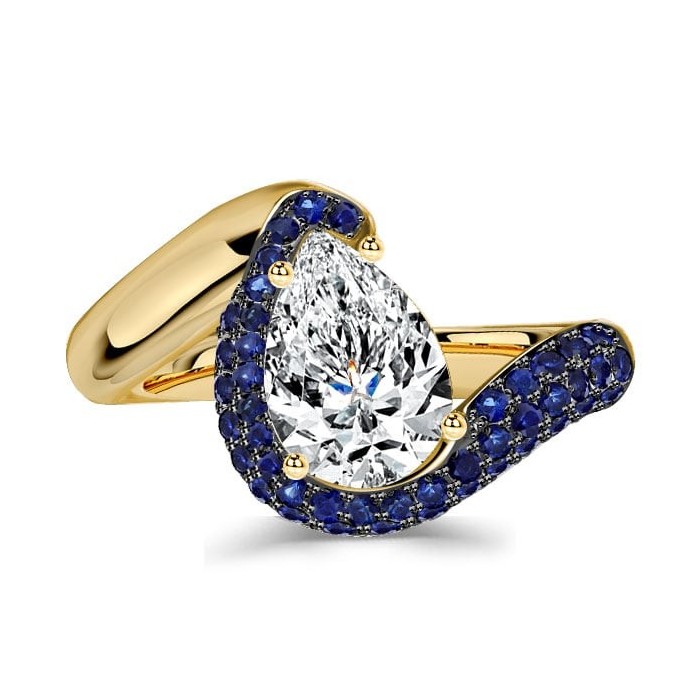 Italo Micro Pave Blue Sapphire Pear Shaped Engagement Ring