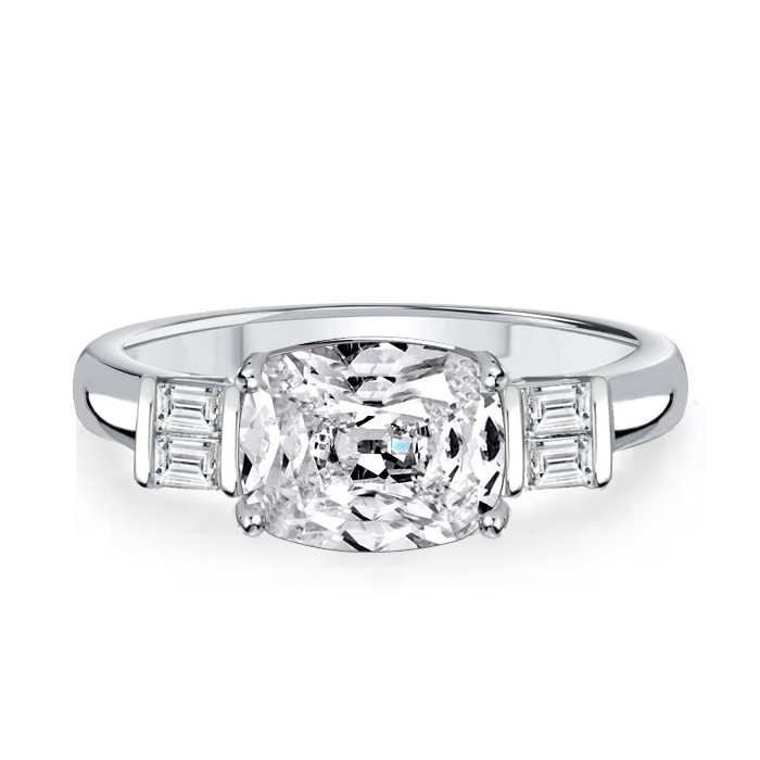 Italo Cushion Cut White Sapphire Engagement Rings 3 Stone Ring