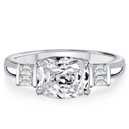 Italo Cushion Cut White Sapphire Engagement Rings 3 Stone Ring