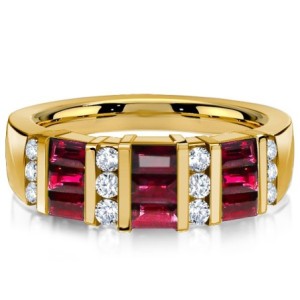Italo Golden Emerald Cut Ruby Ring Wedding Band For Women