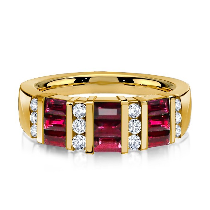 Italo Golden Emerald Cut Ruby Ring Wedding Band For Women