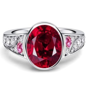Italo Bezel Setting Oval Cut Ruby Ring Engagement Ring For Women