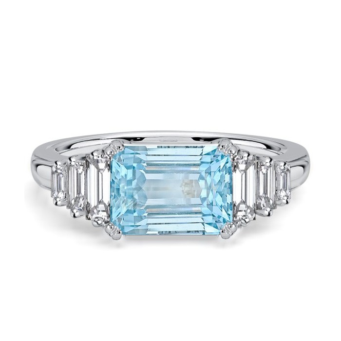 Italo 1.75 Carat Emerald Cut Aquamarine Ring For Women
