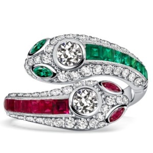 Italo Decorated Snake Emerald Sapphire Ruby Rings For Women
