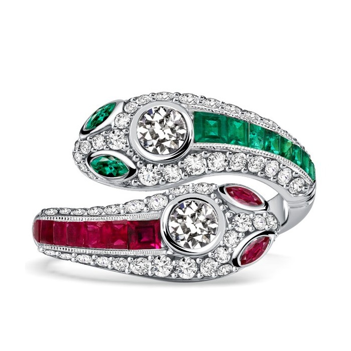 Italo Decorated Snake Emerald Sapphire Ruby Rings For Women