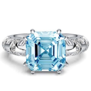 Italo Knife-Edge Asscher Cut Aquamarine Ring For Women