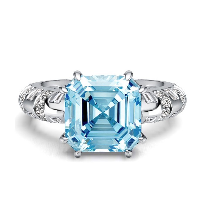 Italo Knife-Edge Asscher Cut Aquamarine Ring For Women