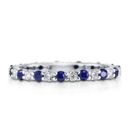 Italo White & Blue Sapphire Eternity  Wedding Band For Women