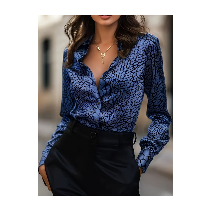 Women Abstract Shawl Collar Long Sleeve Shirt Casual Daily Spring/Fall Top