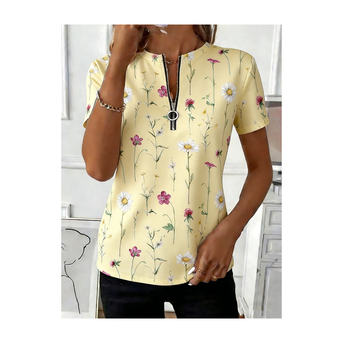 Women Floral Short Sleeve Tee T-shirt Elegant Summer Top