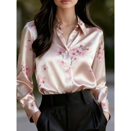 Women Floral Shawl Collar Long Sleeve Shirt Casual Daily Spring/Fall Top
