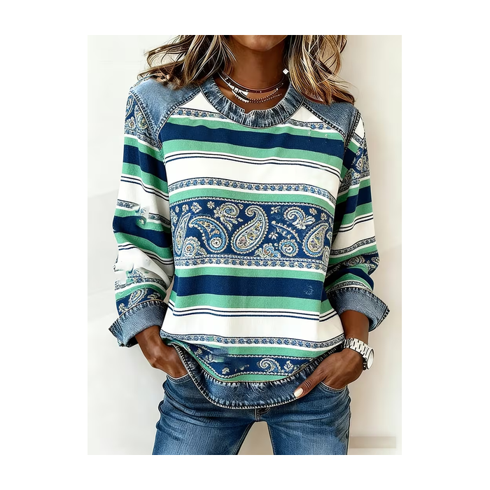 Women Paisley Crew Neck Printing Vintage Spring/Fall Long Sleeve Sweatshirt