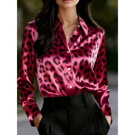 Women Leopard Shawl Collar Long Sleeve Shirt Casual Daily Spring/Fall Top