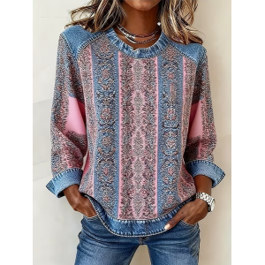 Women Abstract Crew Neck Printing Vintage Spring/Fall Long Sleeve Sweatshirt