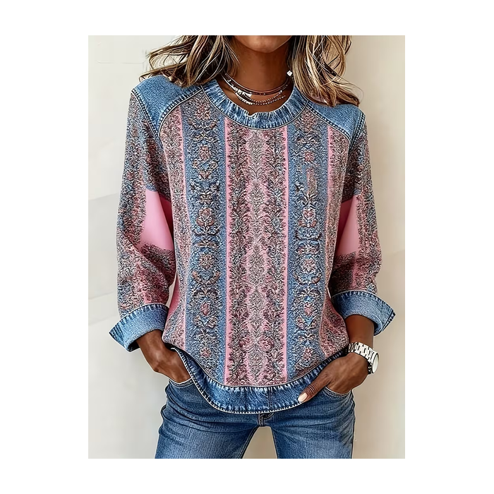 Women Abstract Crew Neck Printing Vintage Spring/Fall Long Sleeve Sweatshirt