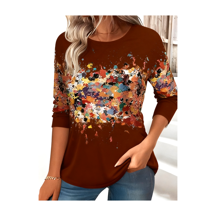 Women's 3D Printing Long Sleeve Tee T-shirt Crew Neck Vintage Spring/Fall Top