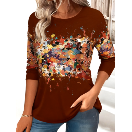 Women's 3D Printing Long Sleeve Tee T-shirt Crew Neck Vintage Spring/Fall Top