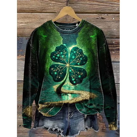 Women Shamrock Crew Neck Printing Casual Spring/Fall Long Sleeve Sweatshirt
