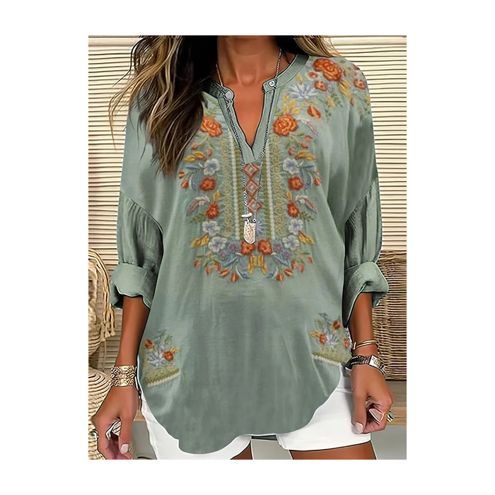 Women Floral V Neck Long Sleeve Blouse Printing Casual Daily Spring/Fall Top