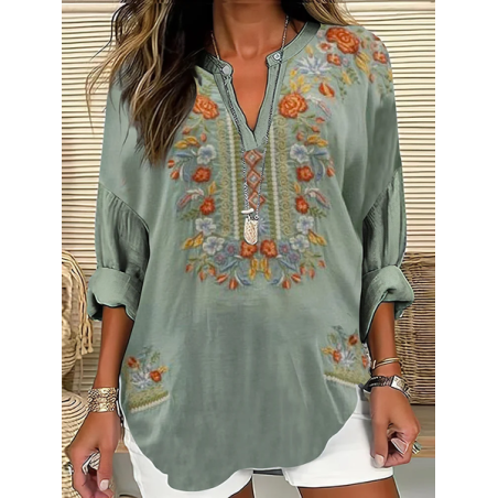 Women Floral V Neck Long Sleeve Blouse Printing Casual Daily Spring/Fall Top
