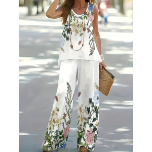 Women Floral Printing Two-Piece Set Daily Sleeveless Casual Summer Multi-Piece Set Matching Set