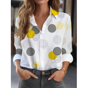 Women Abstract Shirt Collar Long Sleeve Shirt Buckle Regular Sleeve Casual Daily Spring/Fall Top